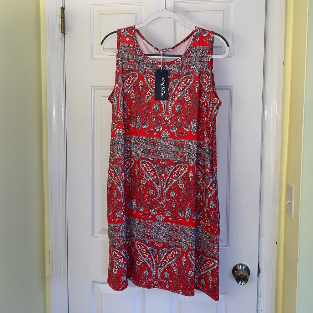 Bohemian print tunic swing dress with pockets